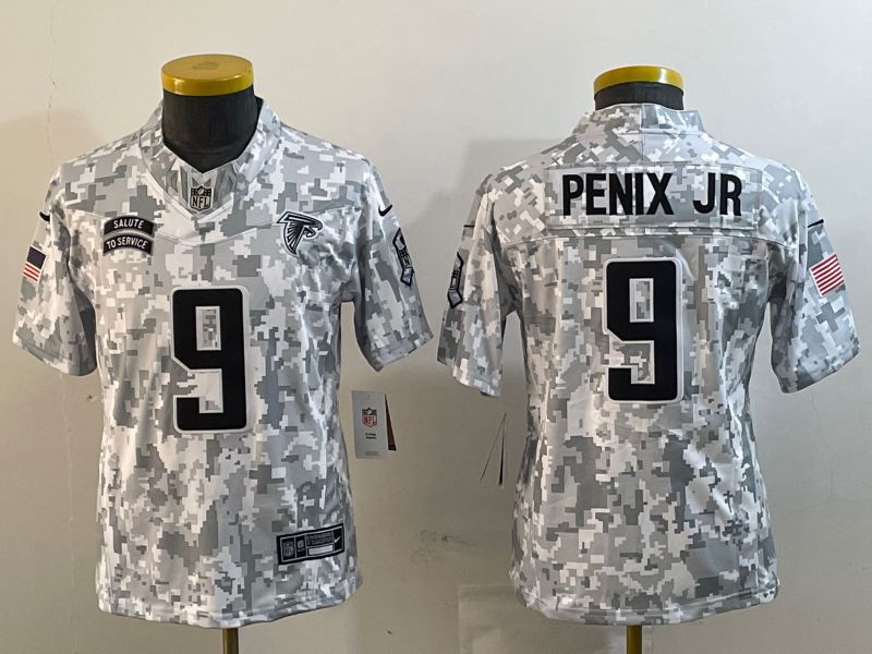 Youth Atlanta Falcons #9 Penix jr Nike Arctic Camo 2024 Salute to Service Limited NFL Jersey style 2->youth nfl jersey->Youth Jersey